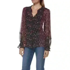 PAIGE Womens Dorothy Floral Silk Button Front Blouse Top Sheer Popover XS New